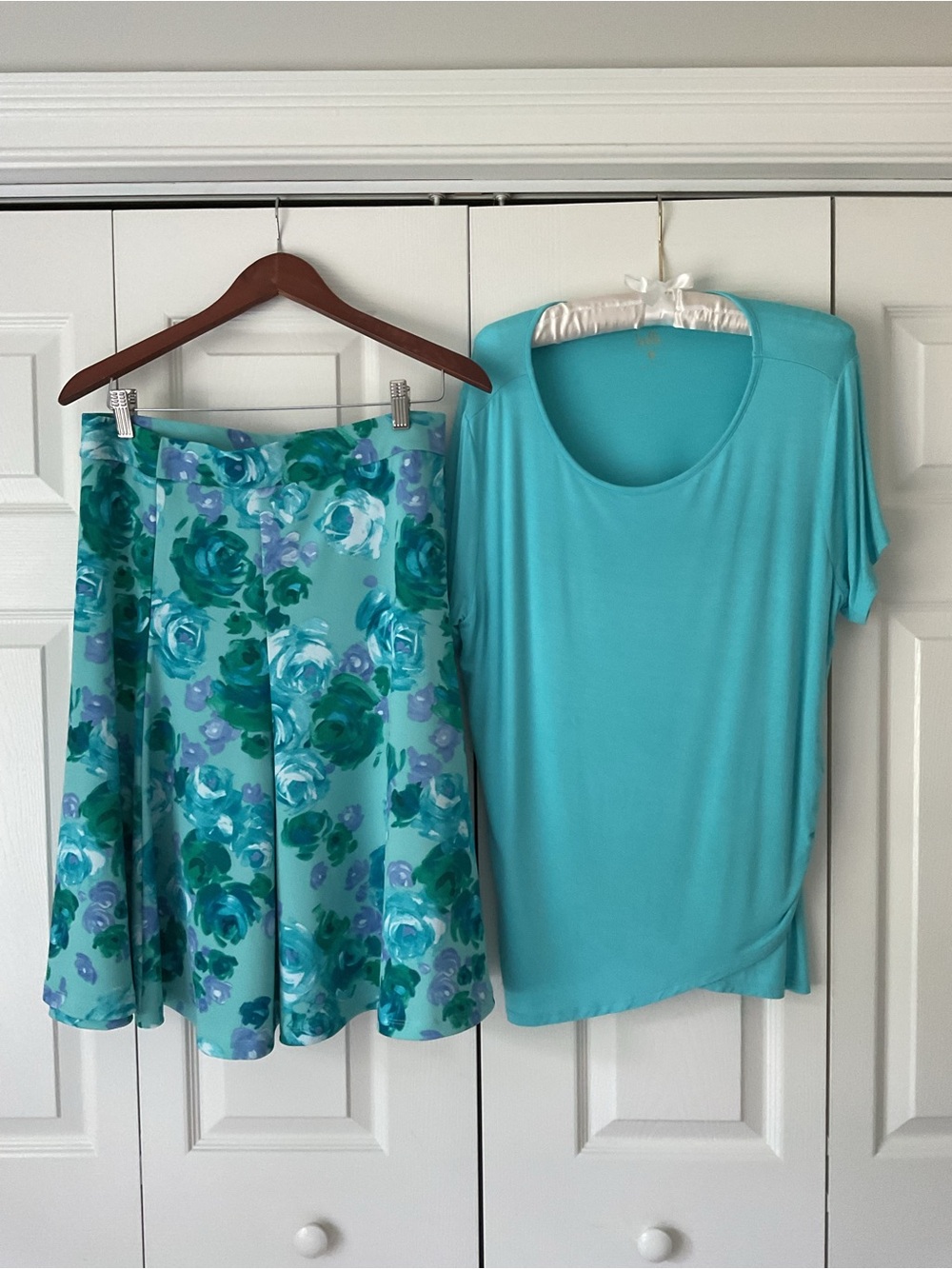 Issac Mizarahi Floral Swing Skirt - Aqua Teal - Picture 6 of 13